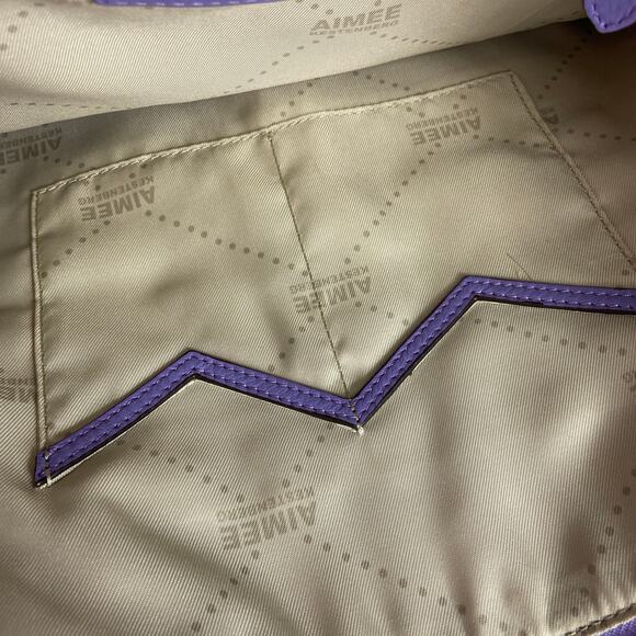 Aimee Kestenberg Leather Purple Double Strap Tote Gold Hardware Purse - Picture 12 of 16